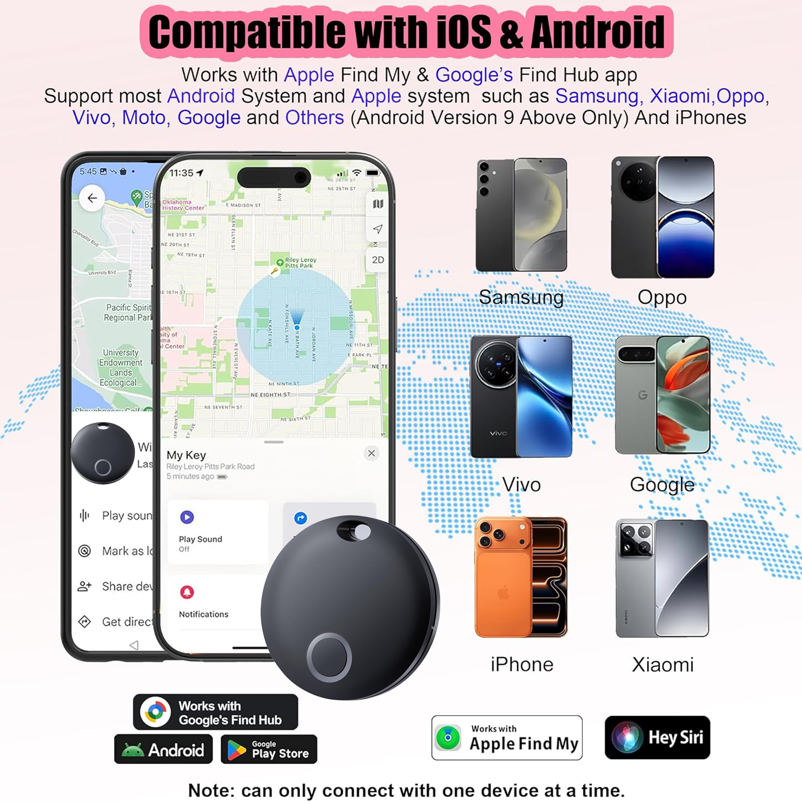 1 Pack Tracker Smart Tags Android & iOS-Dual System Bluetooth Luggag Tracker Keys Finder/Item Locator Work with Apple Find My (iOS)&Google's Find Hub(Android) for Key,Backpack,Luggage Black