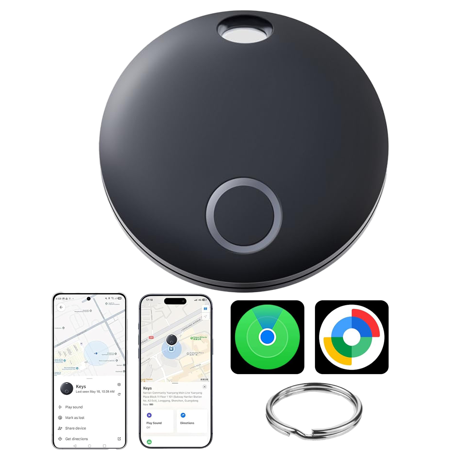 1 Pack Tracker Smart Tags Android & iOS-Dual System Bluetooth Luggag Tracker Keys Finder/Item Locator Work with Apple Find My (iOS)&Google's Find Hub(Android) for Key,Backpack,Luggage Black