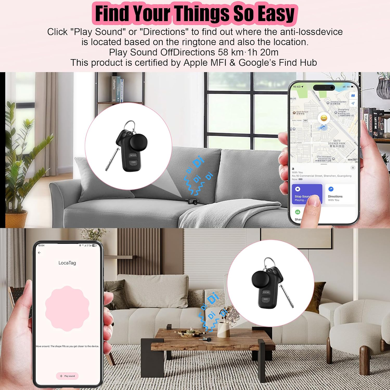 Tracker Smart Tags Android & iOS-Dual System Bluetooth Luggag Tracker Keys Finder/Item Locator Work with Apple Find My (iOS)&Google's Find Hub(Android) for Key,Backpack,Luggage Black (4 Packs)