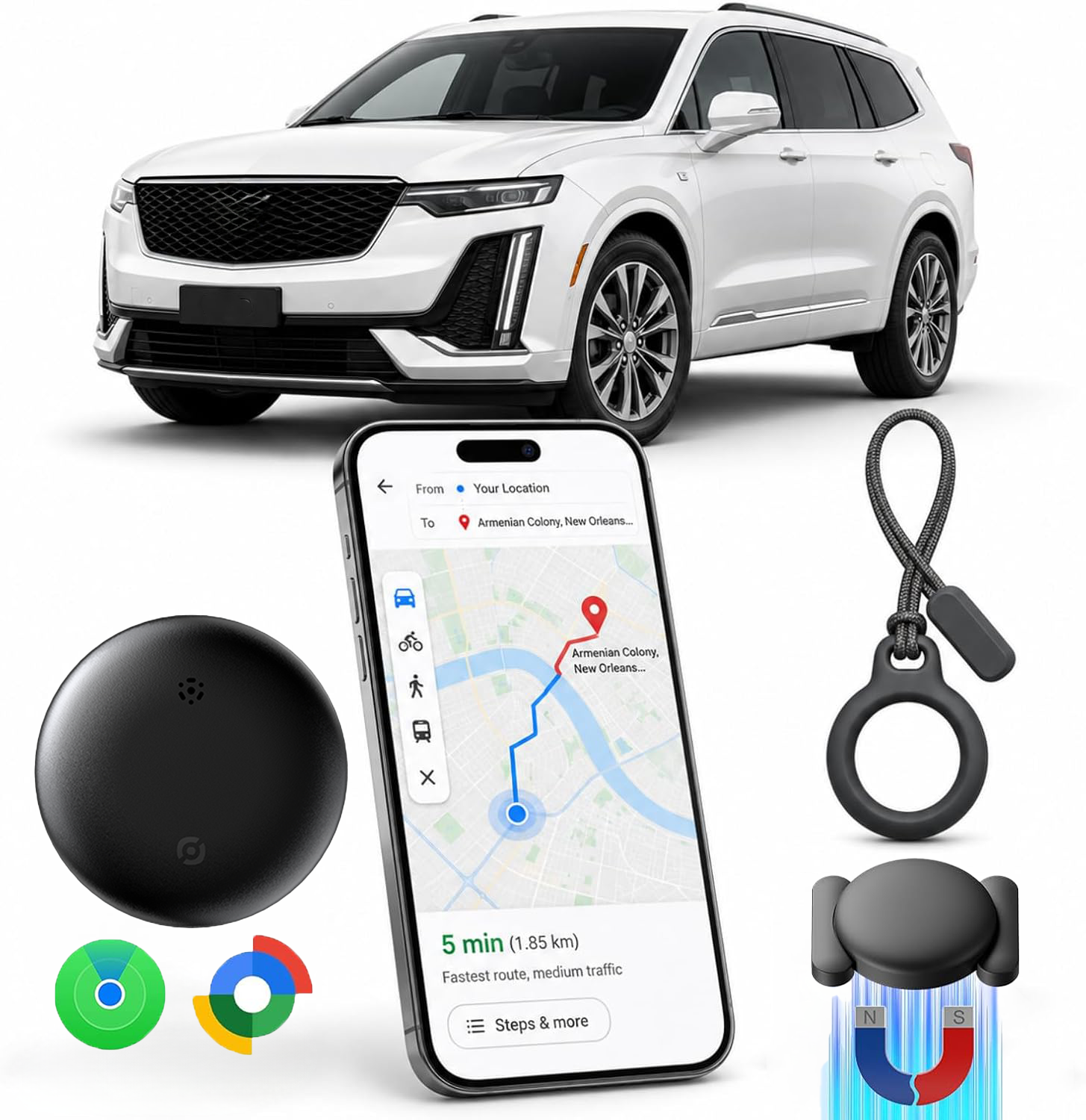 Mini Magnetic Car Tracking Tag Works with Apple Find My & Google Find My Device, No SIM No Recurring Charges Waterproof Bluetooth Locator for Bike Truck Bag Keys