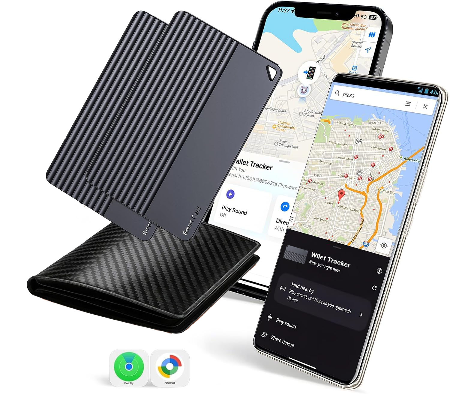 Wallet Tracker Card for Apple Find My or Google's Find Hub Device | 5-Year Battery Bluetooth Item Finder for iPhone, Slim Smart Tracking Card for Wallet, Luggage, Passport, Purse, Backpack