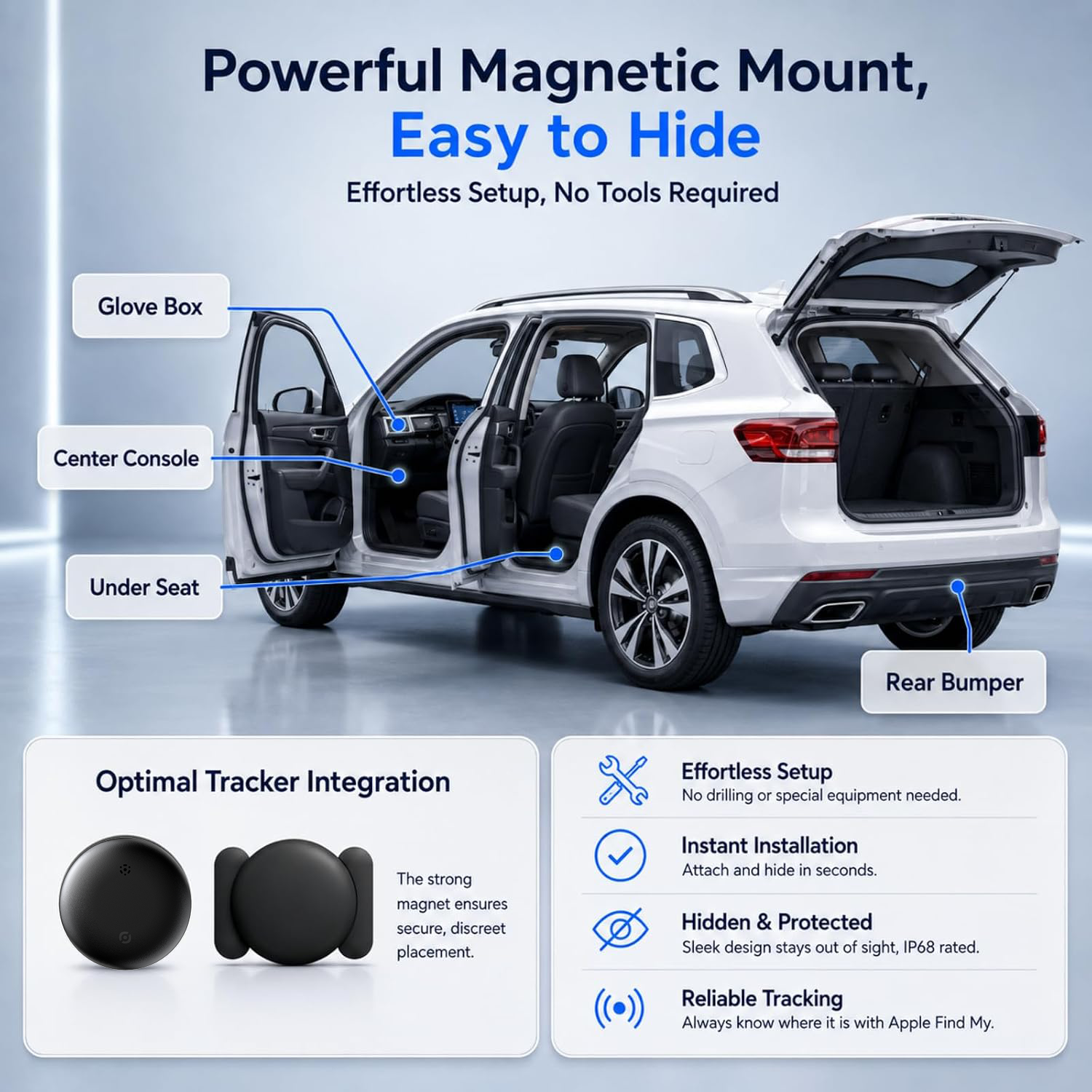 Mini Magnetic Car Tracking Tag Works with Apple Find My & Google Find My Device, No SIM No Recurring Charges Waterproof Bluetooth Locator for Bike Truck Bag Keys