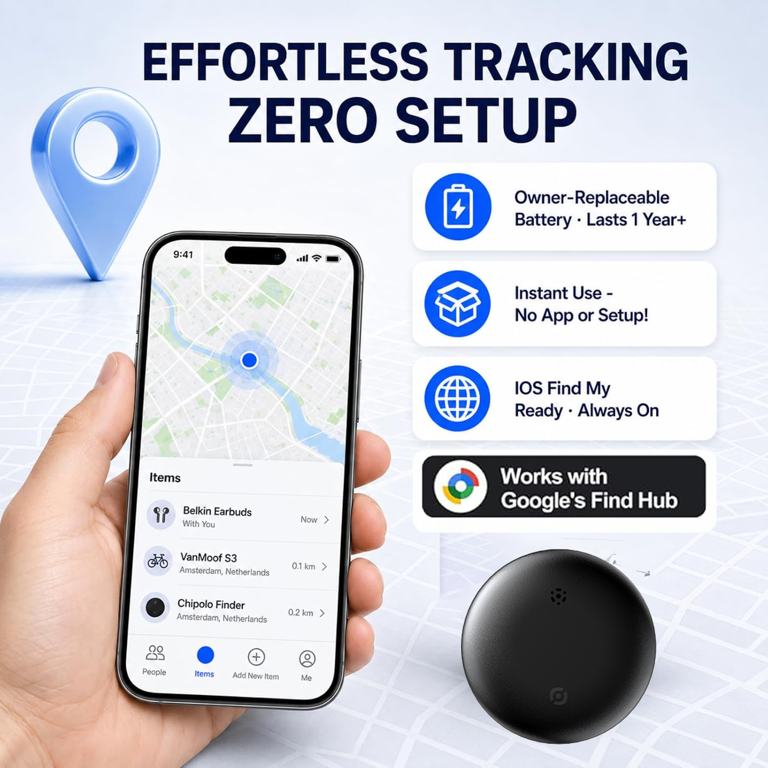 Mini Magnetic Car Tracking Tag Works with Apple Find My & Google Find My Device, No SIM No Recurring Charges Waterproof Bluetooth Locator for Bike Truck Bag Keys