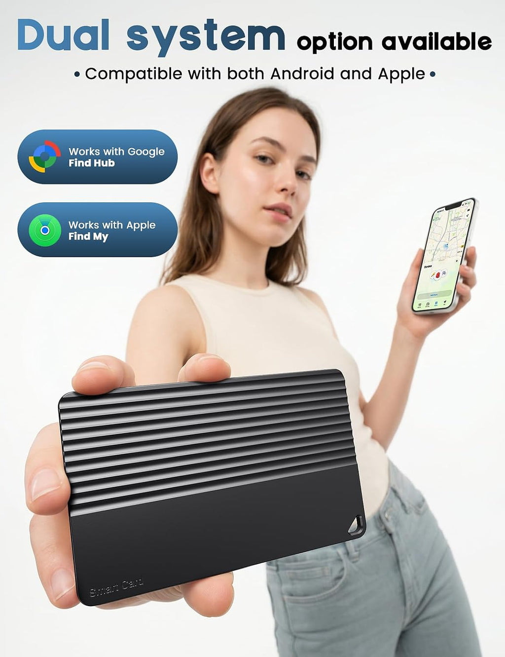 Wallet Tracker Card for Apple Find My or Google's Find Hub Device | 5-Year Battery Bluetooth Item Finder for iPhone, Slim Smart Tracking Card for Wallet, Luggage, Passport, Purse, Backpack