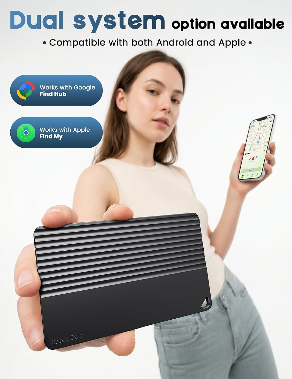 Wallet Tracker Card for Apple Find My or Google's Find Hub Device | 5-Year Battery Bluetooth Item Finder for iPhone, Slim Smart Tracking Card for Wallet, Luggage, Passport, Purse, Backpack