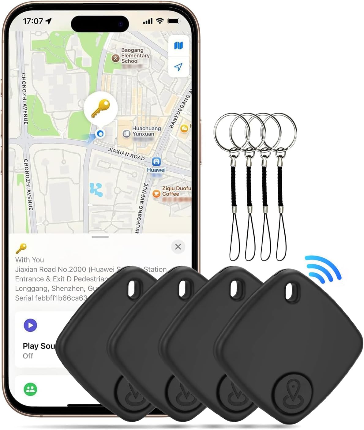 Tracker-4 Pack, Bluetooth Tracker Work with Find My (iOS Only), Smart Trakcer Key Finder and Item Locator with Lanyard, Tracker for Keys, Luggage Replaceable Battery (4 Packs)