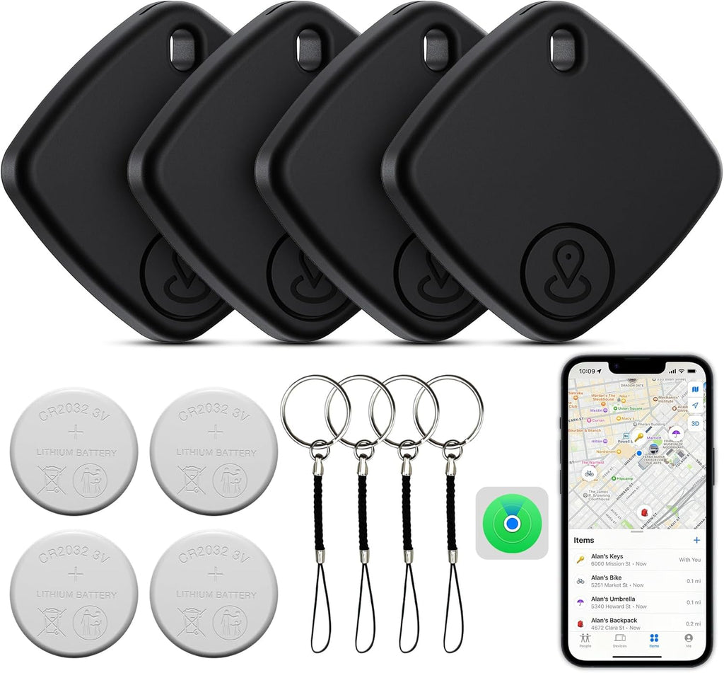 Tracker-4 Pack, Bluetooth Tracker Work with Find My (iOS Only), Smart Trakcer Key Finder and Item Locator with Lanyard, Tracker for Keys, Luggage Replaceable Battery (4 Packs)