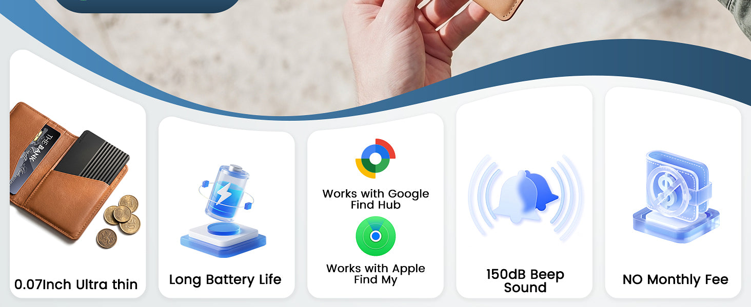 Wallet Tracker Card for Apple Find My or Google's Find Hub Device | 5-Year Battery Bluetooth Item Finder for iPhone, Slim Smart Tracking Card for Wallet, Luggage, Passport, Purse, Backpack